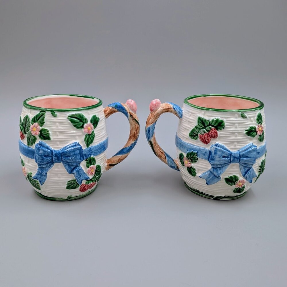 Vintage 1985 Haldon Group Strawberry & Blue Ribbons: 3-Piece Cottagecore Tea Set - Picture 6 of 12